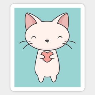 Kawaii Cute Cat With Heart T-Shirt Sticker